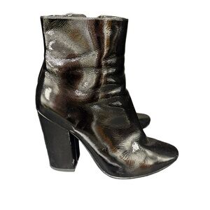 Kendall & Kylie Womens 8 1/2 Black Patent Block Heel Ankle Boots Modern Chic